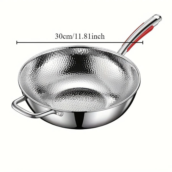 Modern titanium wok with a round bottom, perfect for induction stir-frying. Nonstick & lightweight for easy use.