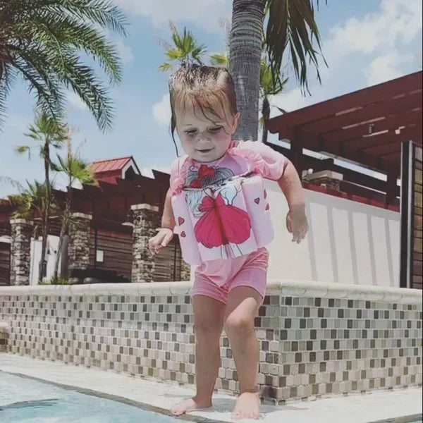 Toddler float vest with SPF 50+ sun protection, ideal for learning to swim.