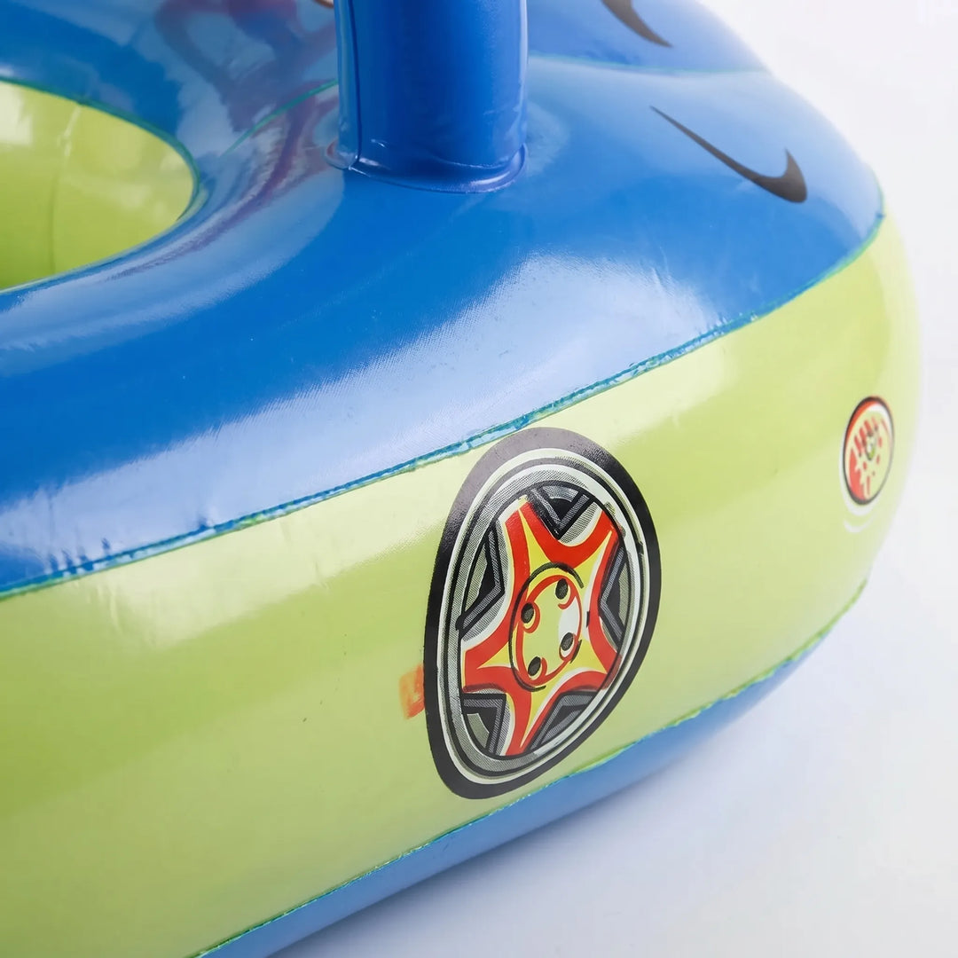 Cute red inflatable car pool float with sun shade for toddlers. Ideal kids water toy & swimming accessory.