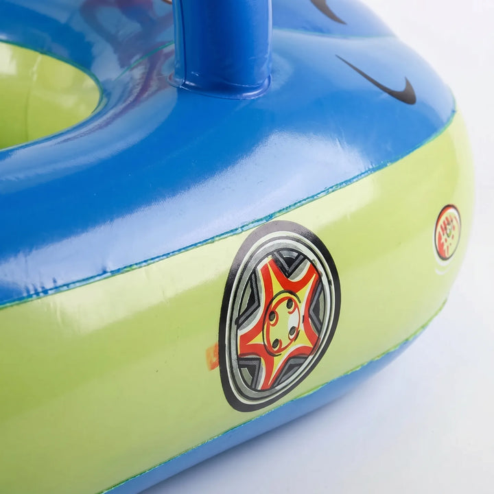 Cute red inflatable car pool float with sun shade for toddlers. Ideal kids water toy & swimming accessory.