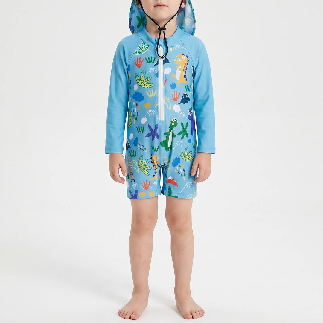 Comfortable toddler long sleeve swim set & flap hat, perfect for sun-safe beach days and pool adventures.