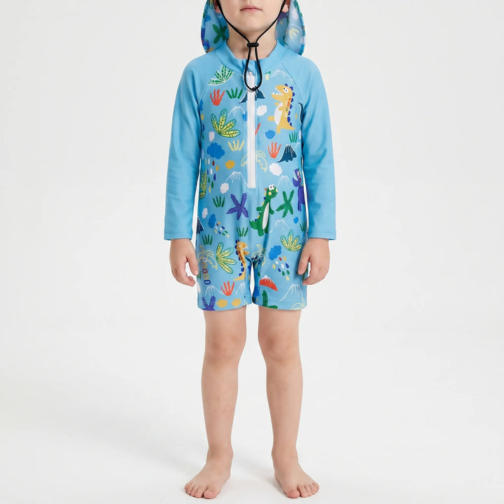 Comfortable toddler long sleeve swim set & flap hat, perfect for sun-safe beach days and pool adventures.
