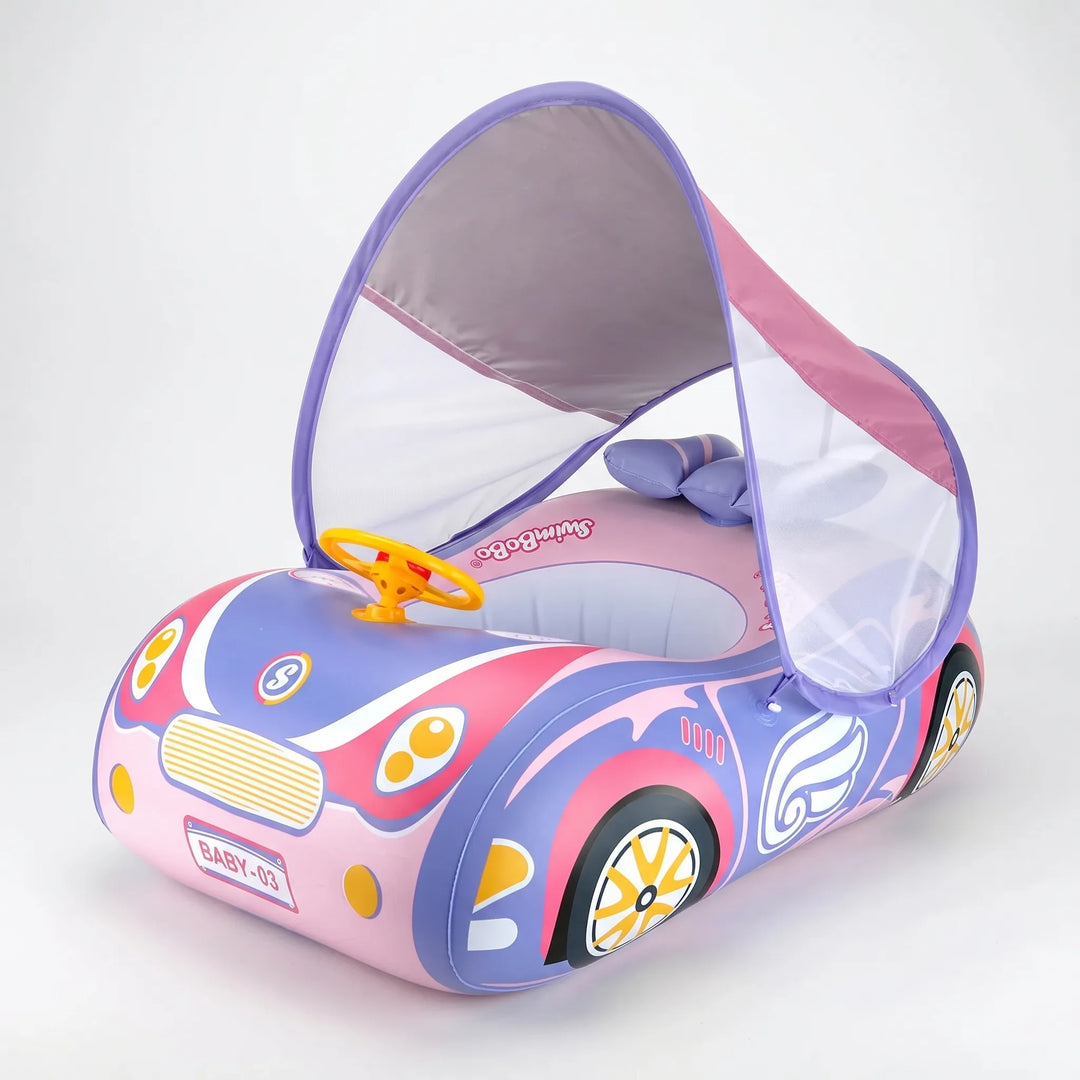 Enjoy summer fun with this toddler inflatable car pool float, complete with sun canopy for shade.