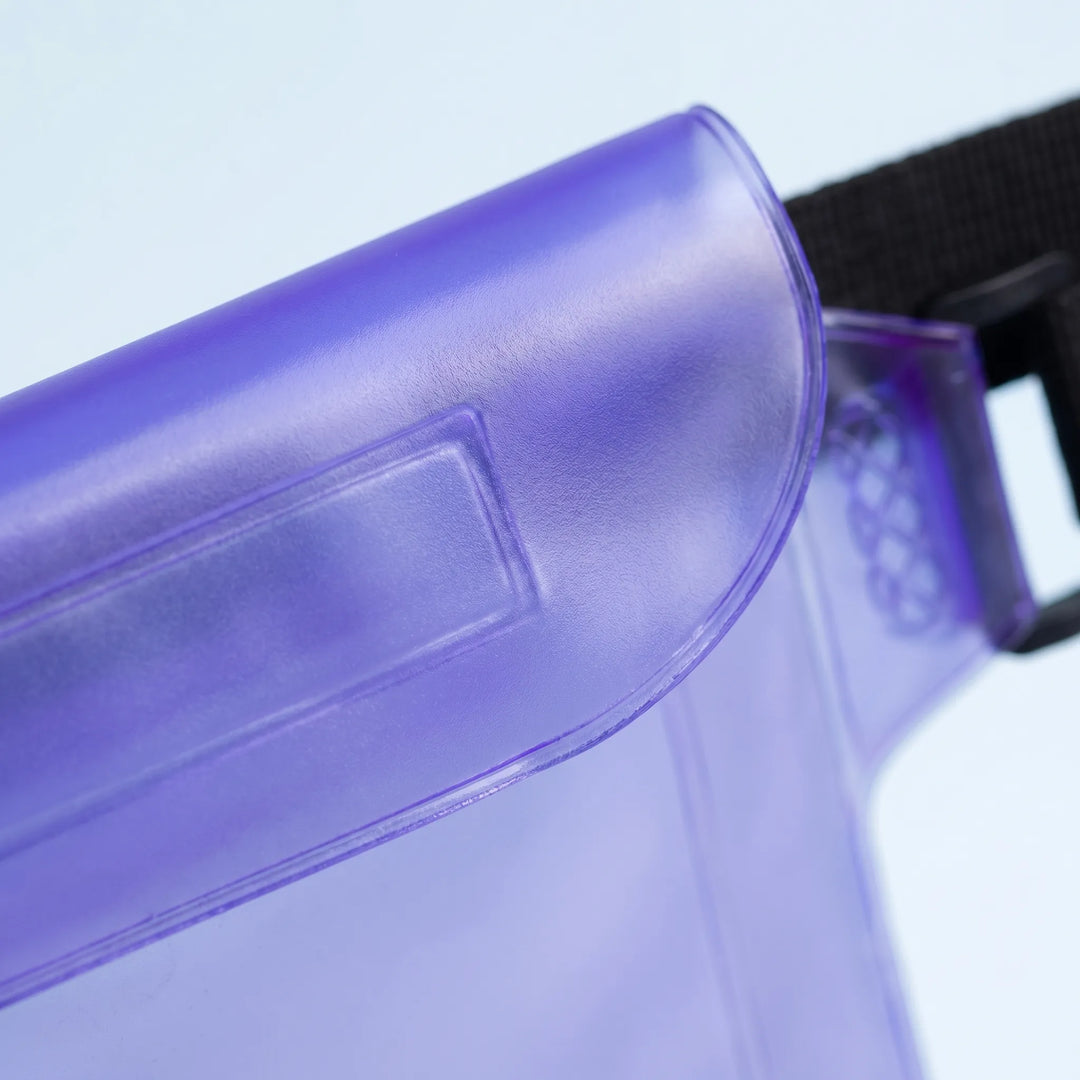 Adjustable translucent waterproof crossbody fanny pack. Perfect dry bag for beach, swimming, travel.