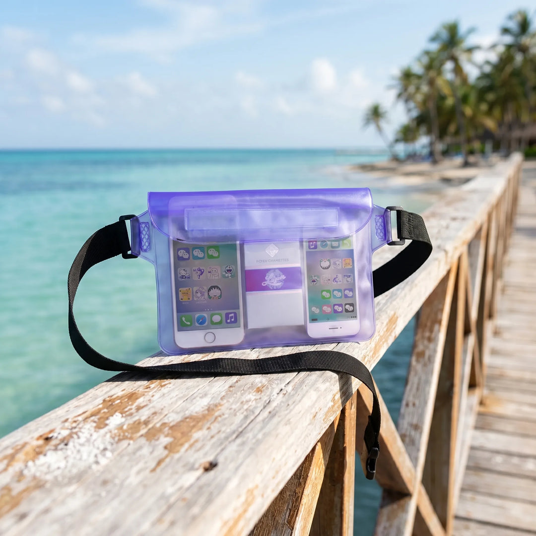 Protect your phone & valuables with this translucent waterproof fanny pack. Great for beach, boating, water sports.