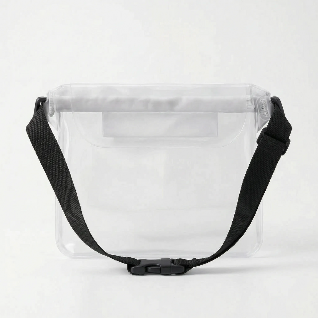 Lightweight translucent waterproof waist pack. Essential dry bag for outdoor adventures, beach, travel.