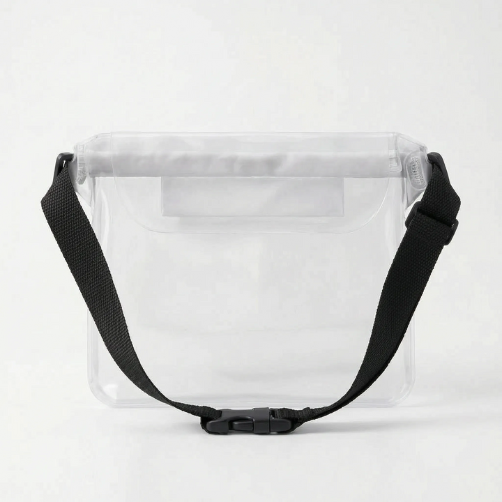 Lightweight translucent waterproof waist pack. Essential dry bag for outdoor adventures, beach, travel.