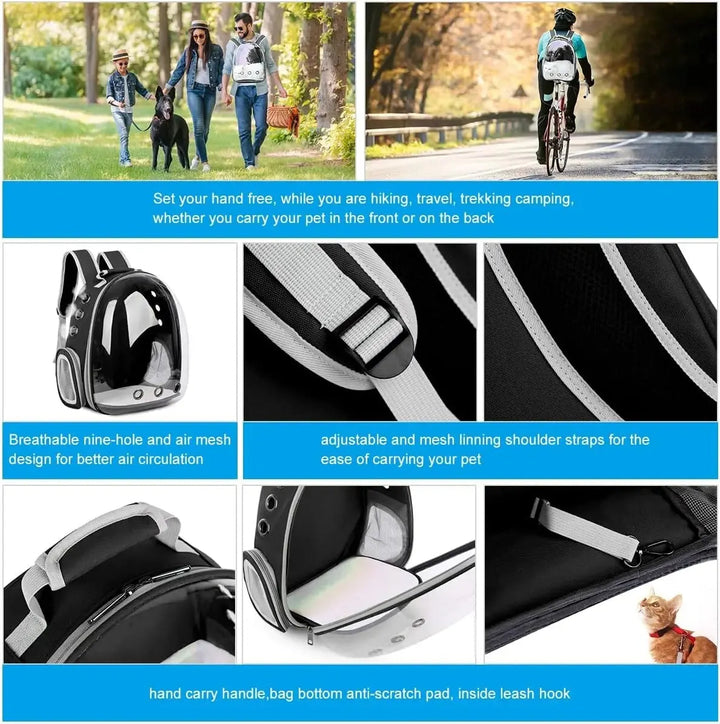 Ergonomic transparent pet carrier backpack for small cats & dogs. Enjoy safe & easy pet transport.