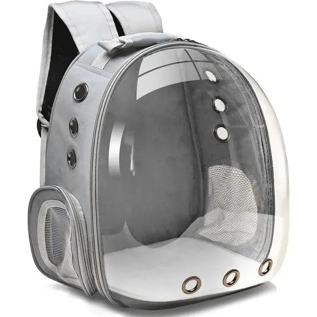 Secure bubble pet carrier for vet visits or daily outings. Transparent design, comfortable fit.