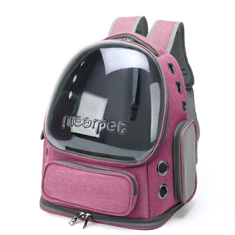 Ergonomic pet backpack for travel, breathable mesh and clear window, suitable for cats and puppies.