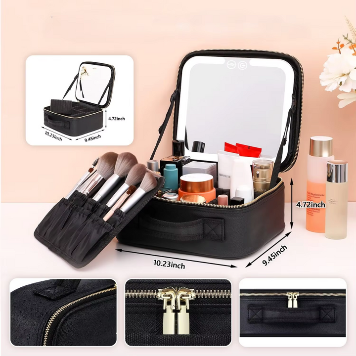 Flawless travel make-up: Women's portable beauty storage organizer with LED mirror for perfect on-the-go application.