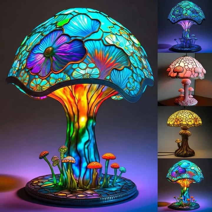 Ornate mosaic table lamp, a unique decorative lighting piece enhancing home decor with intricate patterns.