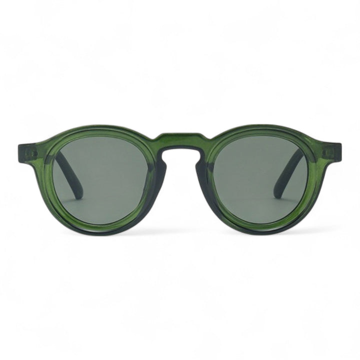 Unisex classic round sunglasses with smoke amber tinted lenses & a durable lightweight tortoise frame, perfect eyewear.