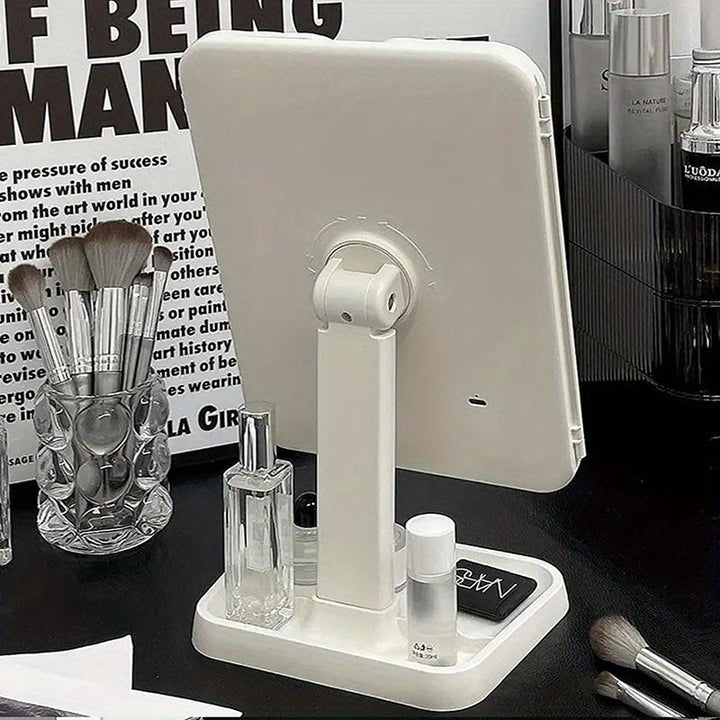Bright LED trifold makeup mirror ensures accurate color representation, essential for professional beauty & vanity.