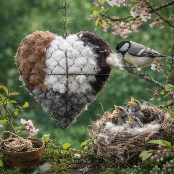 Wildlife care product: alpaca fiber heart nesting material for garden birds