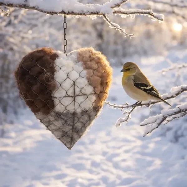 Eco-friendly pet supplies: two heart-shaped alpaca fiber bird nesting helpers