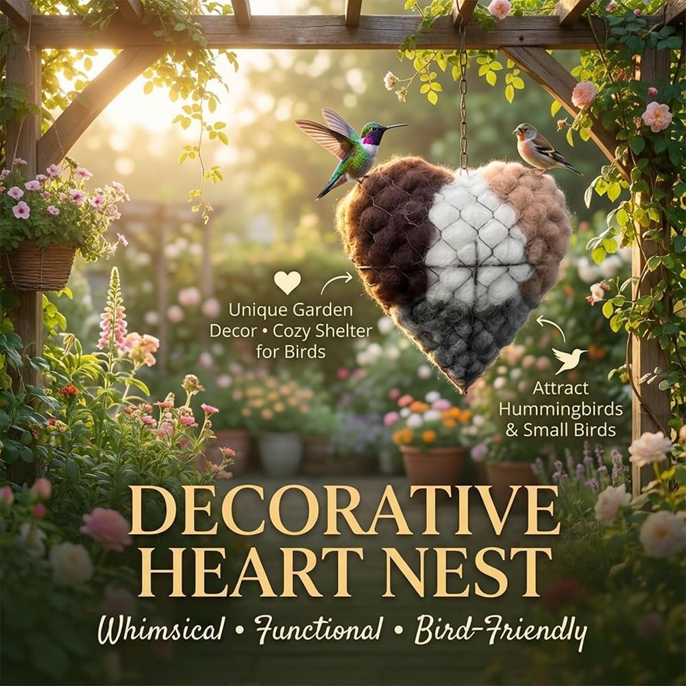 Heart-shaped bird feeders with soft alpaca fiber for garden wildlife care