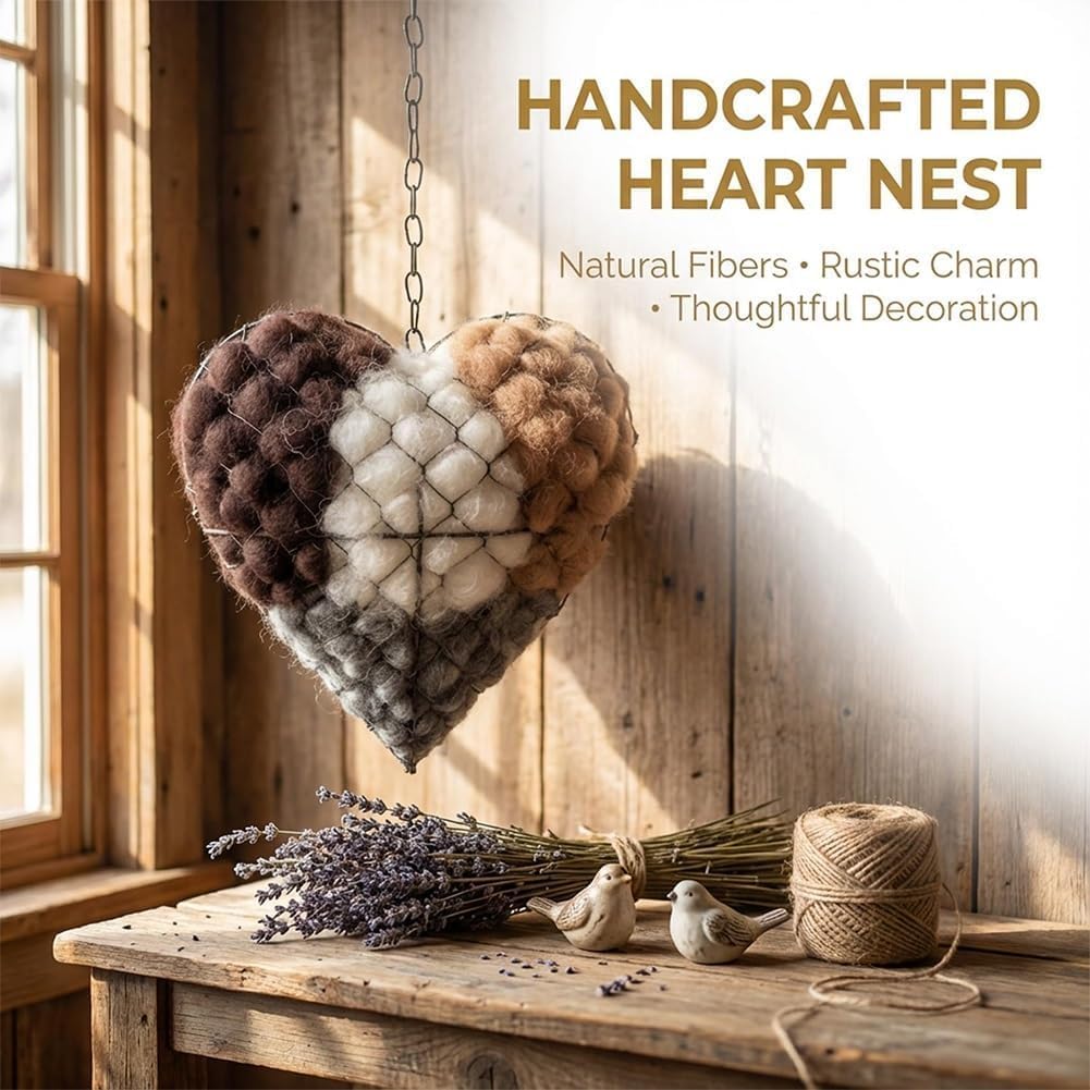 Alpaca fiber nesting hearts, perfect bird supplies for garden birds to build nests