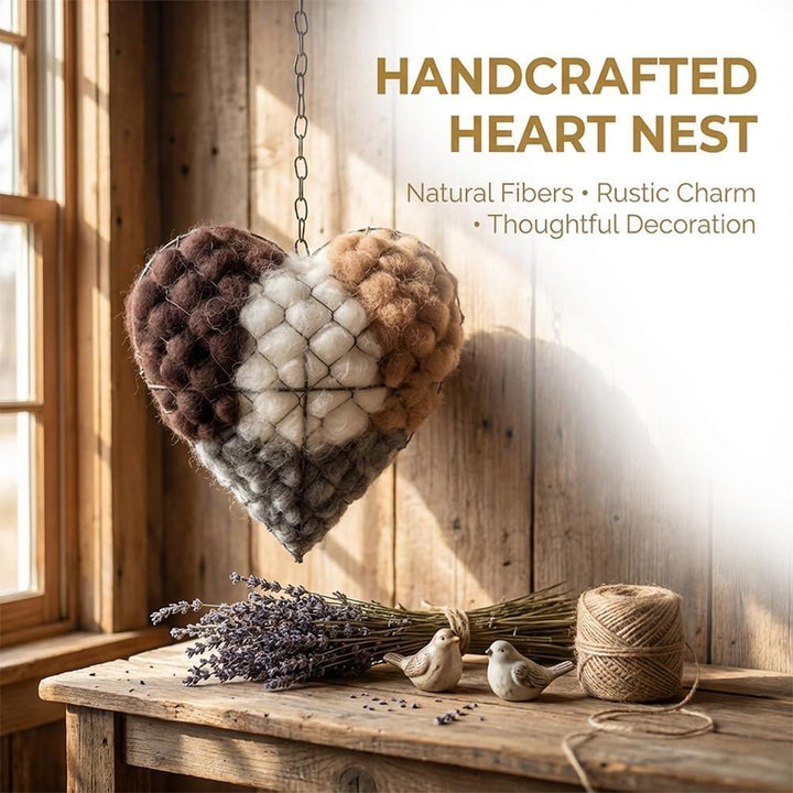 Alpaca fiber nesting hearts, perfect bird supplies for garden birds to build nests
