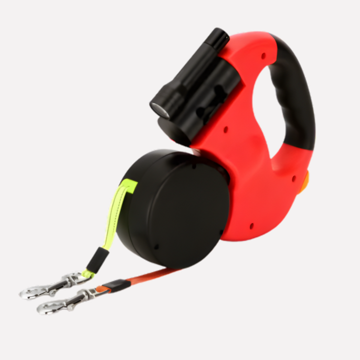 Durable dual dog leash for training, showing two clips for simultaneous pet walks, essential pet supplies