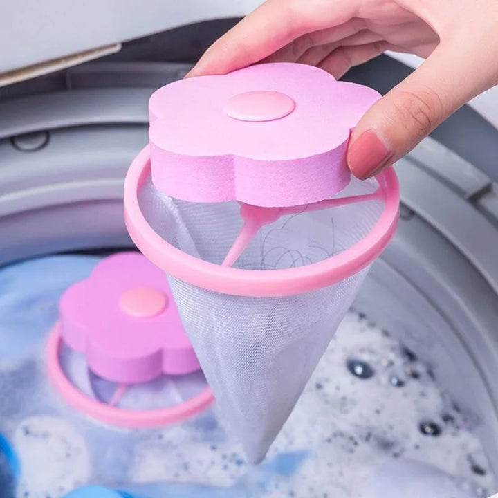 Two floating washing machine lint and hair catchers, eco-friendly laundry care accessory