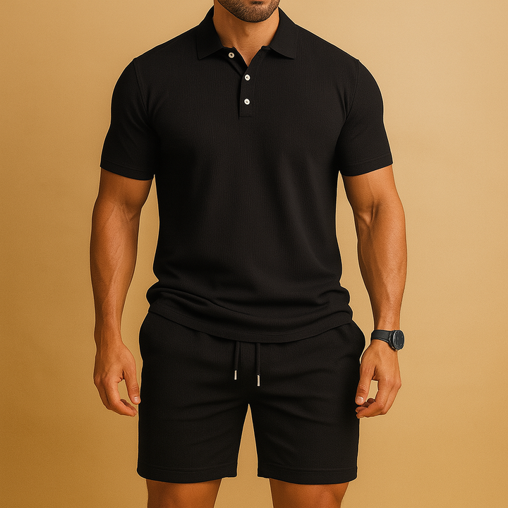 Stay cool in this men's breathable polo summer set. Stylish two-piece shorts outfit perfect for warm weather and comfort.