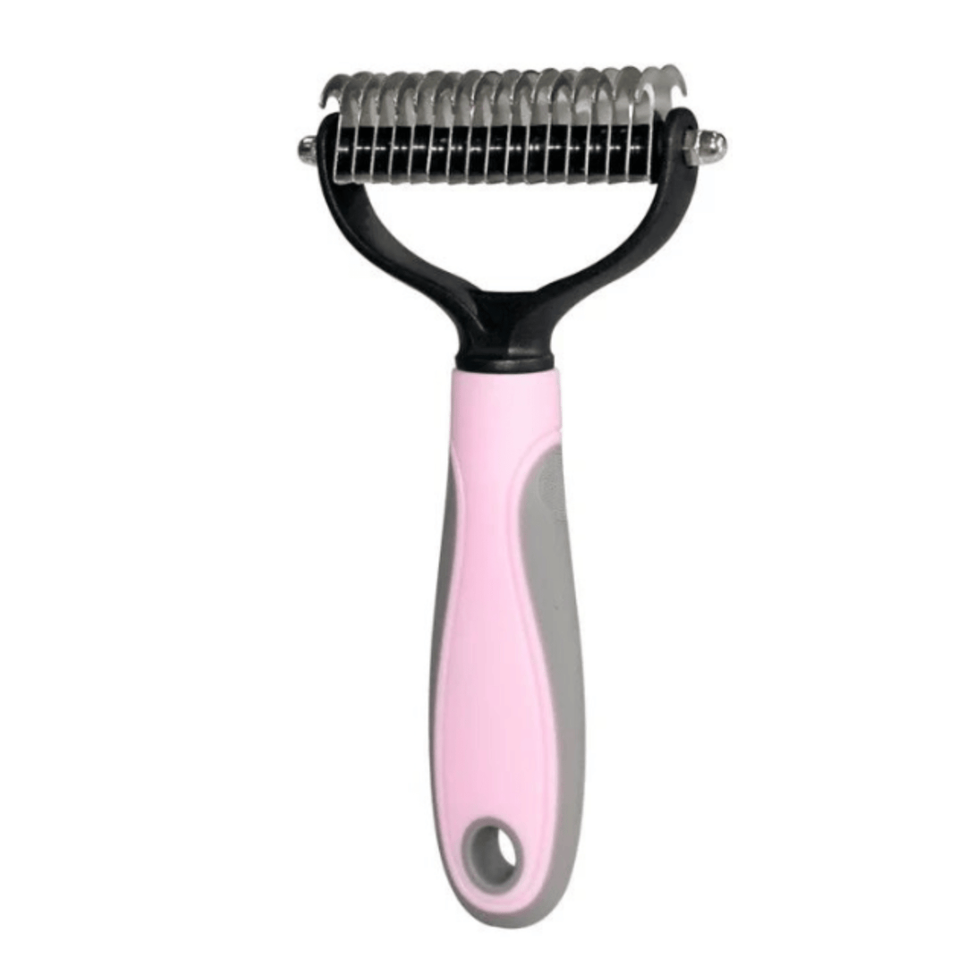 Dual-head grooming tool: pet dematting comb for dogs and cats, perfect for pet care and untangling fur.