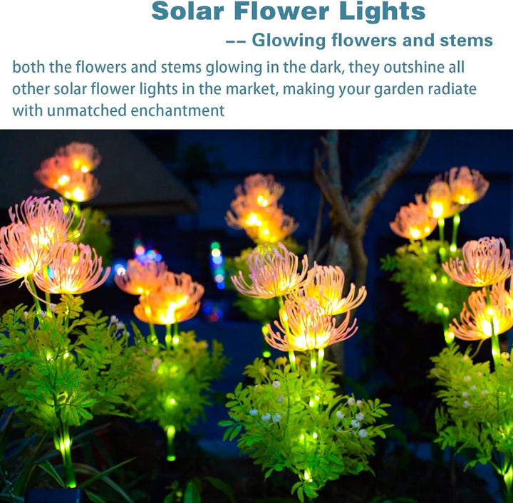 Solar powered flower lights with intricate petal details, ideal for garden and outdoor decor