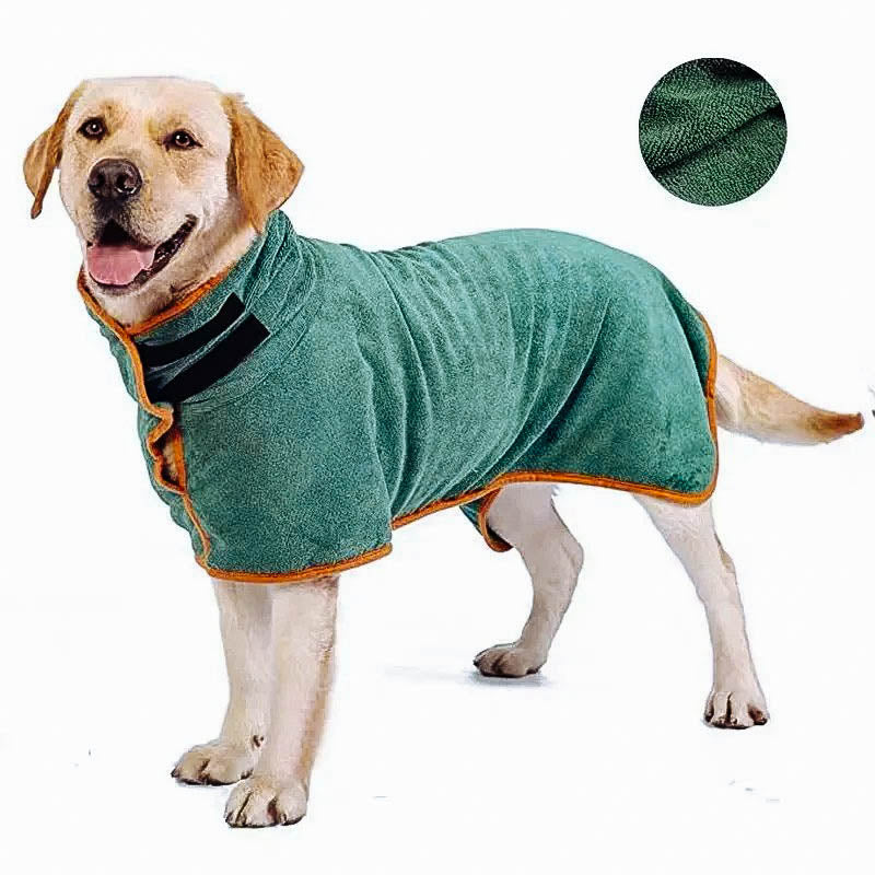 Ultra-absorbent quick-dry dog bathrobe for small to large dogs. Perfect pet grooming accessory.