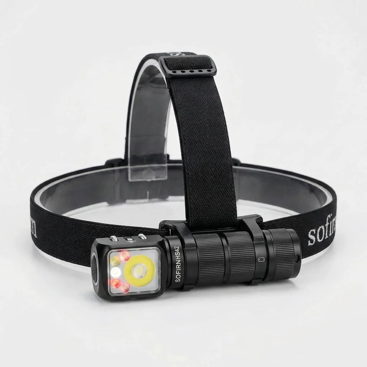 Unisex LED headlamp: ultra-bright, rechargeable via USB-C, magnetic base. Essential outdoor, camping & emergency light.