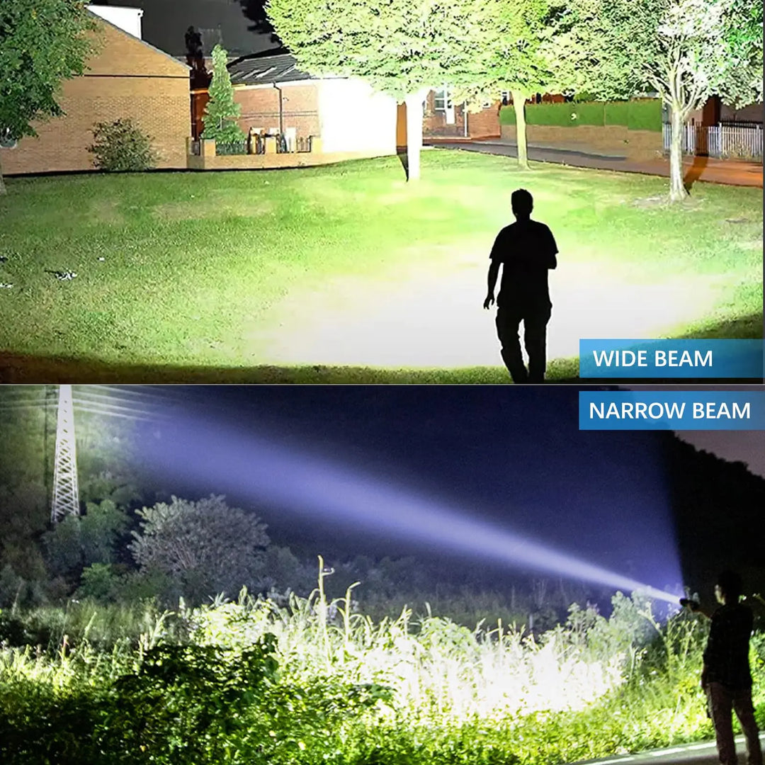 Reliable, ultra-bright LED flashlight with long-lasting rechargeable battery, great for outdoor adventures.