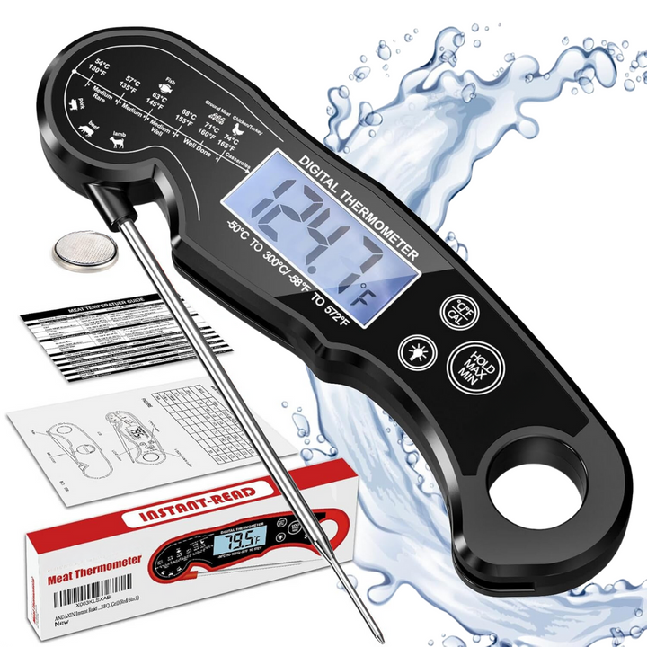 Waterproof ultra-fast digital meat thermometer with instant read. Essential cooking & grilling tool.