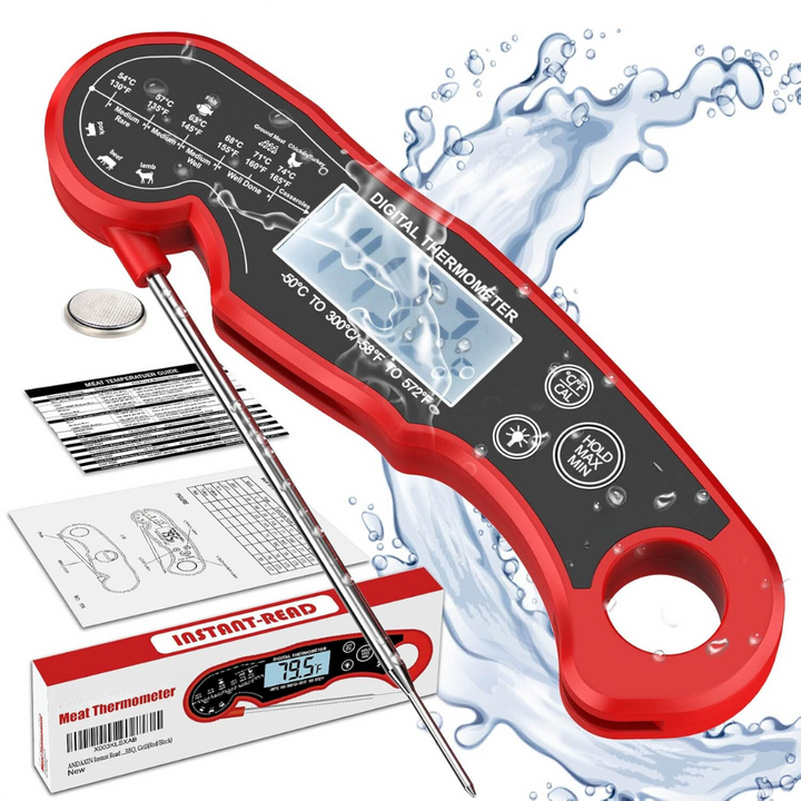 Chef using an ultra-fast digital meat thermometer to check steak temperature accurately for perfect grilling.