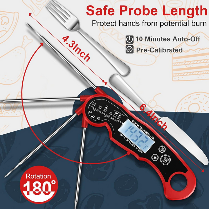 Versatile ultra-fast digital meat thermometer for all cooking: grilling, BBQ, baking, frying. Accurate & waterproof.