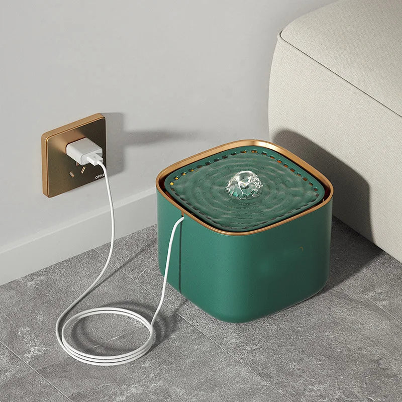Sleek, BPA-free 3L automatic pet water fountain for cats & dogs, designed for quiet operation & easy cleaning.