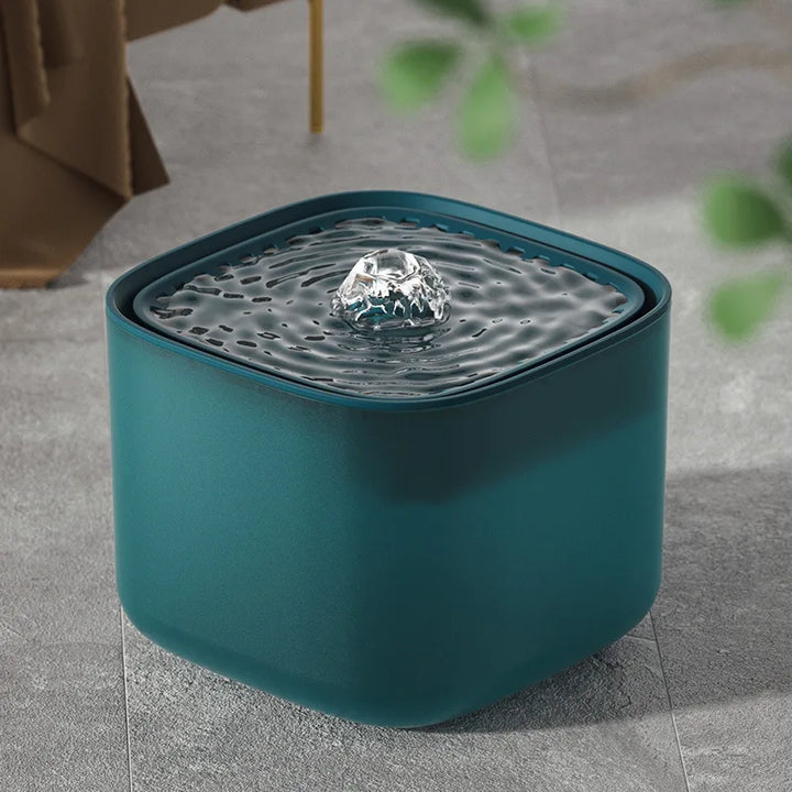 Ultra-quiet 3L automatic pet water fountain in a serene setting, ensuring peaceful hydration for pets day & night.