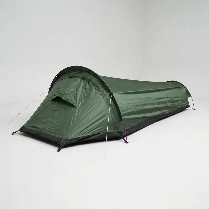 Lightweight and portable 1-person bivy tent, perfect for backpackers and hikers seeking minimalist shelter.