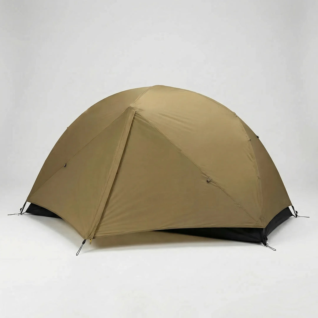 Illuminated ultralight 1-person hiking tent glowing at dusk, offering a warm and safe solo camping shelter.