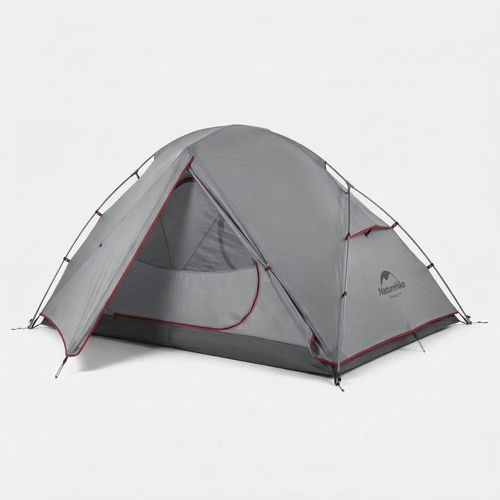 Portable ultralight 2-person tent packed in its carry bag, ready for hiking, backpacking, and outdoor camping trips.