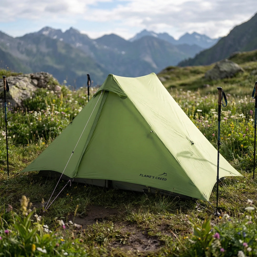 Ultralight 2-person trekking tent for backpacking, ideal for hikers seeking lightweight outdoor gear.