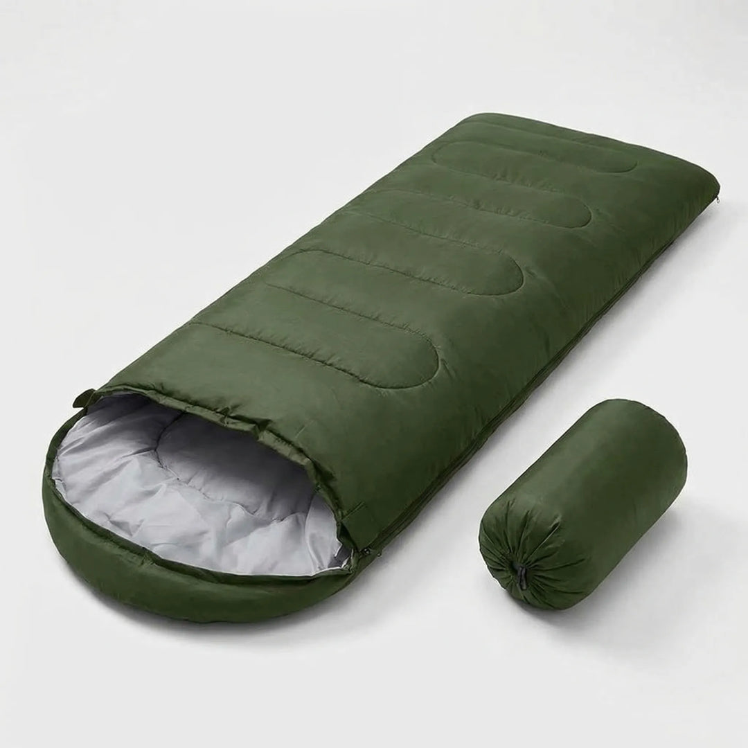 Spacious ultralight envelope sleeping bag for comfortable 4-season camping & hiking. Durable & water-repellent.