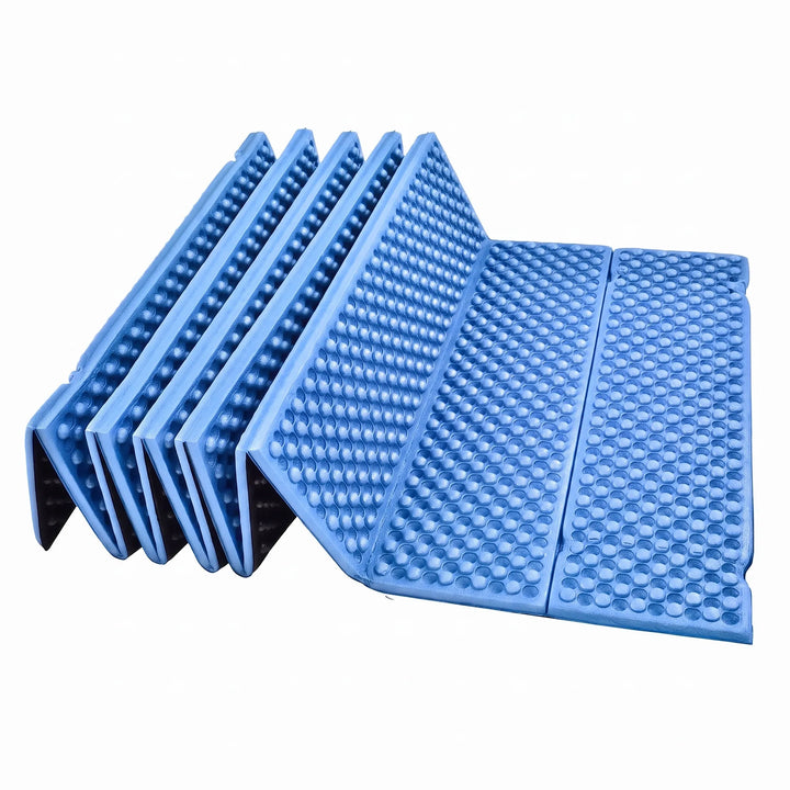 Unisex ultralight blue sleeping pad for camping and hiking. Foldable closed-cell foam mat, ideal for outdoor use.