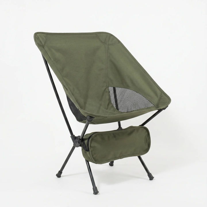 Ultralight folding camping chair packed in its carry bag, showcasing its portable and compact design for travel.