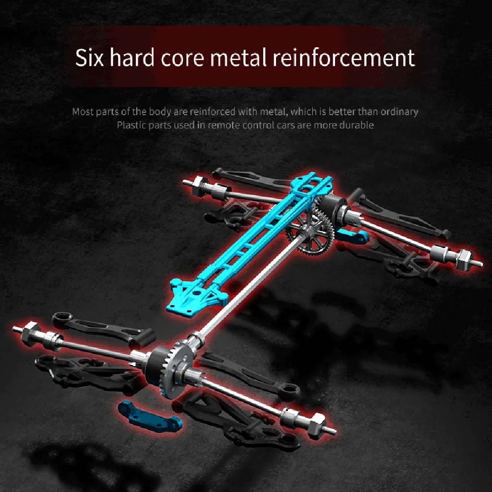 High-performance 1:16 scale AWD electric RC truck with LED lights, designed for thrilling offroad racing.