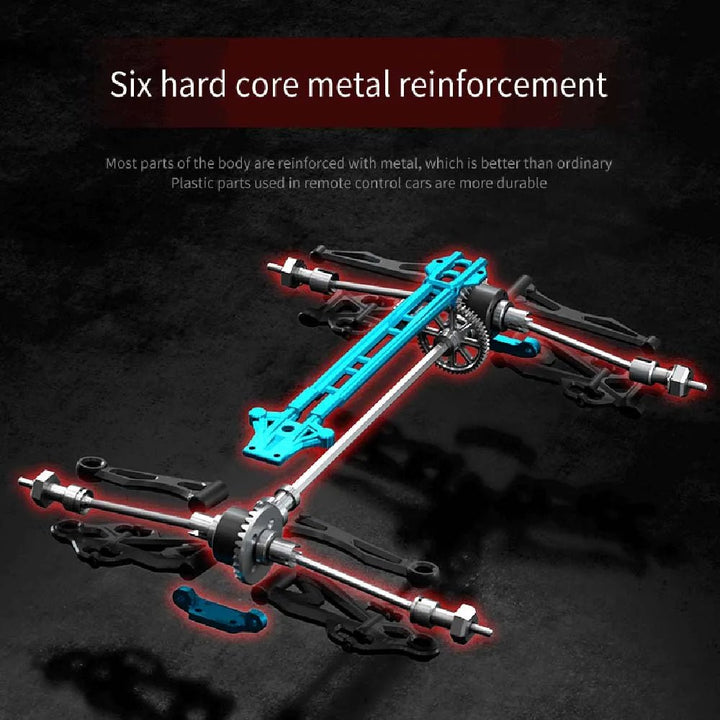 High-performance 1:16 scale AWD electric RC truck with LED lights, designed for thrilling offroad racing.