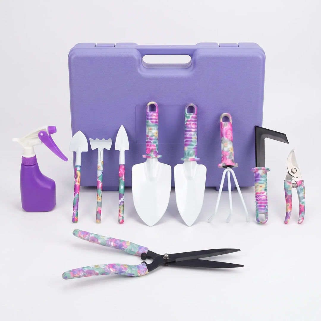 Close-up of durable gardening tools from the 10-piece set, ideal for all plant care needs.