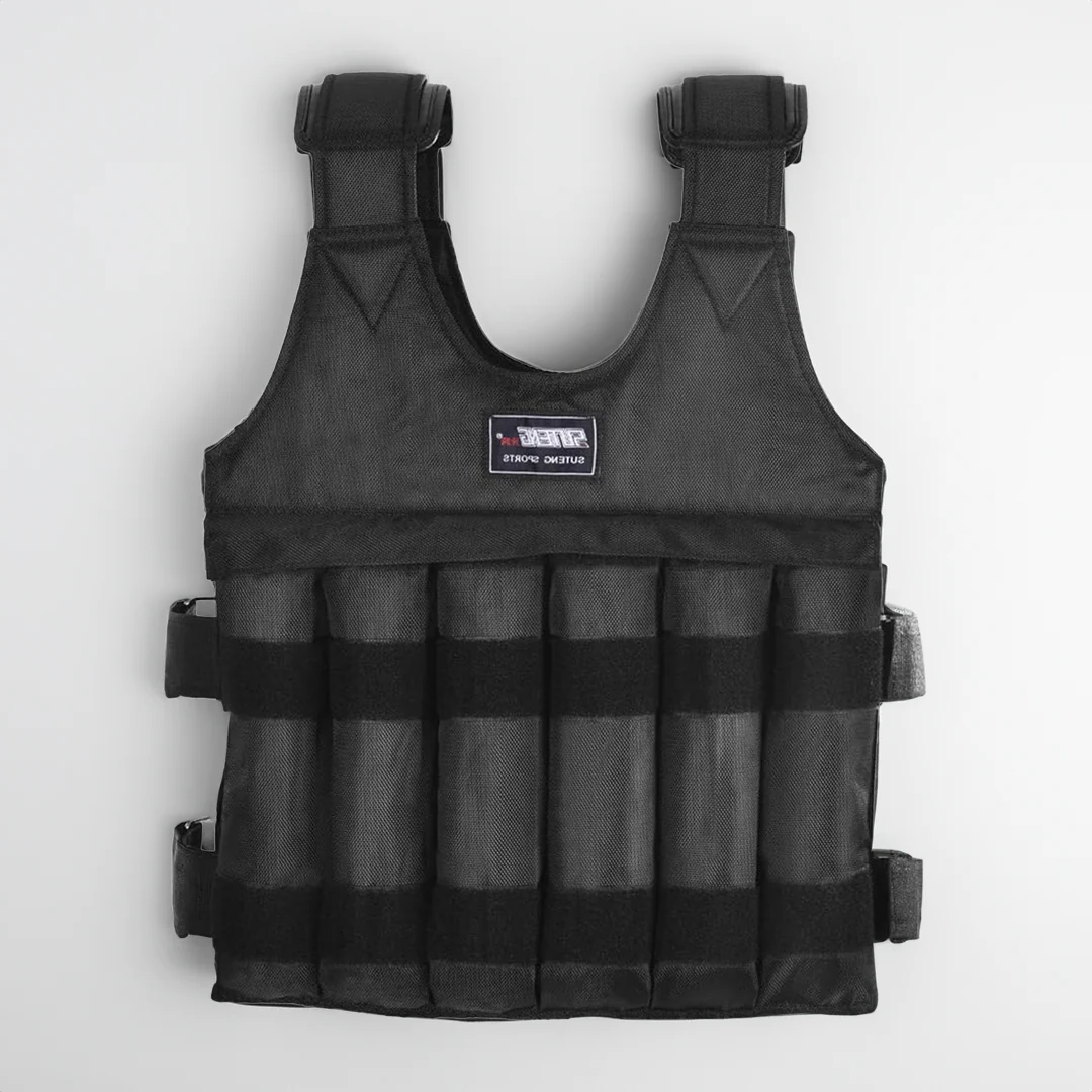 Athlete wearing a unisex 110 lb adjustable weighted vest for challenging strength and cardio training.