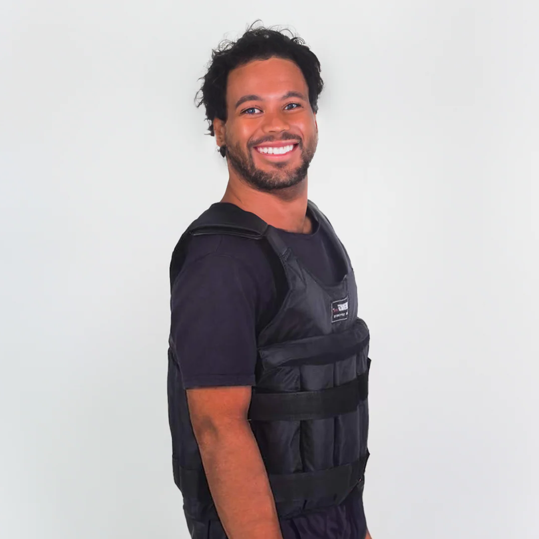 High-capacity 110 lb adjustable weighted vest for advanced strength training, endurance, and workout aid.