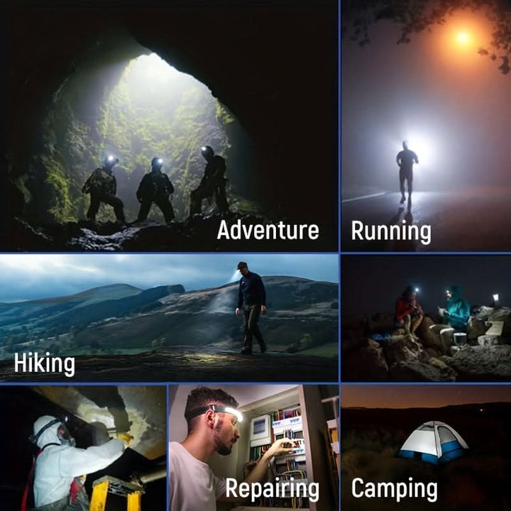 Versatile 1500 lumen LED headlamp for unisex outdoor activities: hiking, camping, running. Rechargeable & wide beam.