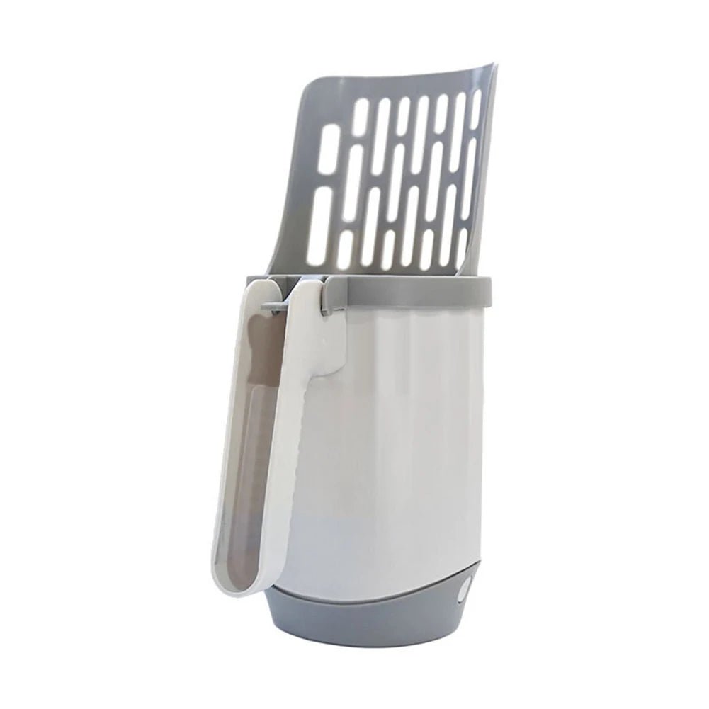 Unisex 2-in-1 cat litter scoop with integrated bag holder for hygienic pet waste management